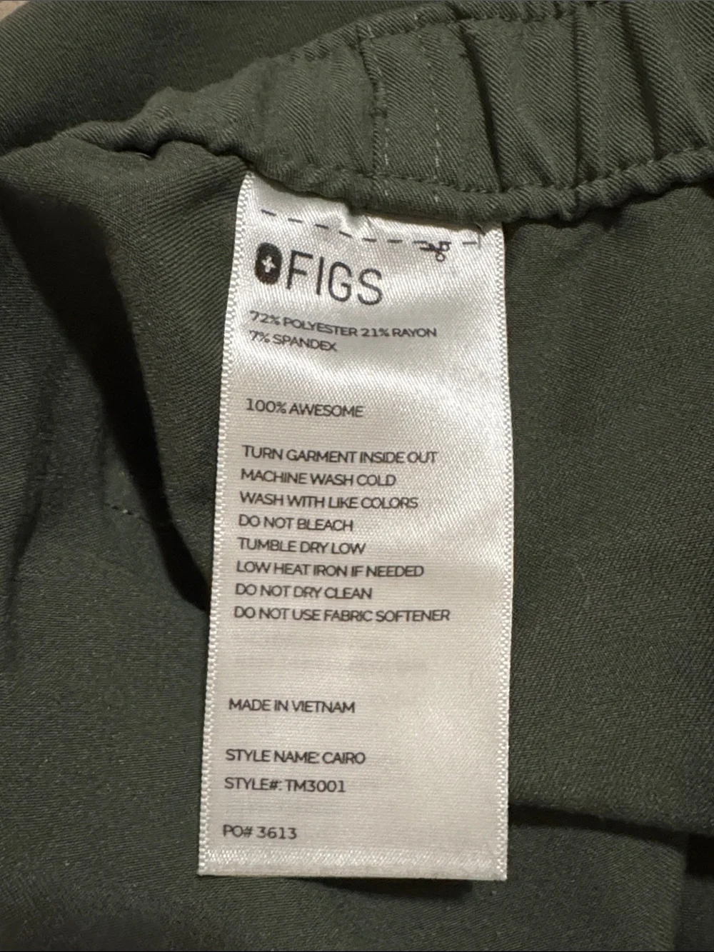 Figs Cairo Pants Olive Green Scrubs Button Zipper Fly Drawstring Medical-Medium